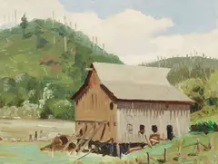 Jan Domela, Barn, Twin Rock, Oregon, 1935, oil on canvasboard