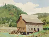 Jan Domela, Barn, Twin Rock, Oregon, 1935, oil on canvasboard
