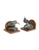 Mark Rossi, Quail, Bookends (Callipepla gambelii, Male and Female In Habitat), bronze with green patina on wooden brackets