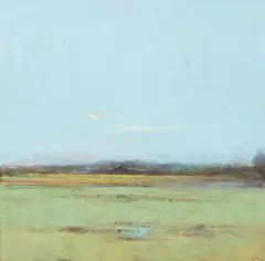 Terry DeLapp, Black Barn, Marigolds and an old Field, acrylic on canvas
