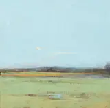 Terry DeLapp, Black Barn, Marigolds and an old Field, acrylic on canvas