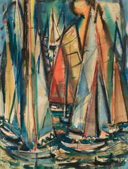 Philip Latimer Dike, Harbor Symphony, circa 1960, watercolor on paper laid down on board