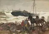 John Whorf, Rescue at Sea; Spring landscape with houses (double-sided), watercolor and graphite on paper