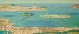 Chesley Knight Bonestell, A panoramic view of the San Francisco Bay and Treasure Island, oil on canvasboard