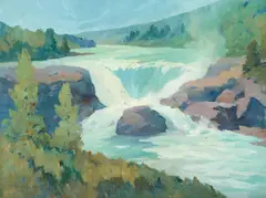 Theodore Roosevelt Lambert, Tanalion Falls, Tanalion River, Lake Clark, Alaska, 1959, oil on canvas