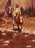 Indian Carrying a Spear by Jim Norton, oil on board, offered Aug 2019