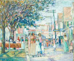 Nancy Ferguson, Crowded Street, Provincetown, oil on canvas
