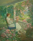 Abbott Fuller Graves, Woman on a Porch, oil on canvas