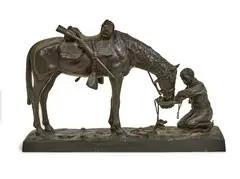 Charles Schreyvogel, The Last Drop, bronze with dark brown patina