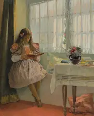 Walter MacEwen, Young Girl Reading by the Window, circa 1850, oil on canvas