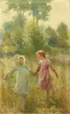 Adam Emory Albright, Walking Through the Meadow, oil on canvas