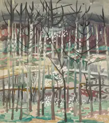 Untitled (Trees) by Charles E. Burchfield, 1917, gouache, watercolor and pencil on paper laid down on board, sold May 2019
