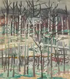 Charles E. Burchfield, Untitled (Trees), 1917, gouache, watercolor and pencil on paper laid down on board