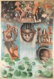 John T. Biggers, Homage to Gelede, conté crayon, pastel and pencil on paper