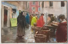 Robert Frederick Blum, Italian Market Scene, 1888, pastel on paper tacked over wooden stretchers