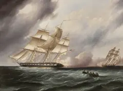James Edward Buttersworth, U.S. Frigate in a Naval Engagement, circa 1860-70, oil on canvas