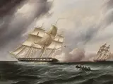 James Edward Buttersworth, U.S. Frigate in a Naval Engagement, circa 1860-70, oil on canvas