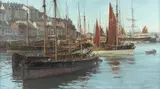 Christopher Blossom, View of Brixham Harbor, England, 1984, oil on canvas