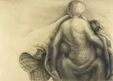 John T. Biggers, Mother and Three Children, 1947, conte crayon on paper