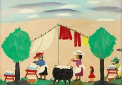 Clementine Hunter, Wash Day, oil on board