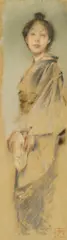 Japanese Girl with Fan by Robert Frederick Blum, pastel on paper, offered Nov 2018