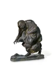 Abastenia St. Leger Eberle, Old Woman Picking Up Coal, 1908, bronze with dark brown patina