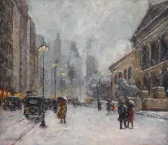 Colin Campbell Cooper, A Snowy Day, Chicago Art Institute, circa 1920, oil on board