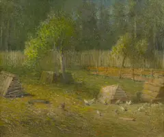 John Ferguson Weir, Chicken Yard at Branchville (Farm at Branchville), 1900-01, oil on canvas