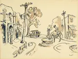 Untitled (Man on Horseback in Town Center) by Thomas Hart Benton, ink, wash and pencil on paper, sold Nov 2018