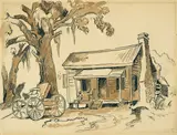 Untitled (House with Cart) by Thomas Hart Benton, ink, wash and pencil on paper, sold Nov 2018