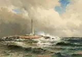 Mauritz de Haas, After the Gale, Boone Island Light House, Maine, oil on canvas