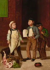 William Hahn, Three Boys, City Scene, oil on canvas
