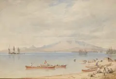 Thomas Hill, Canoe Party Landing, Alaska, circa 1887, watercolor on paper