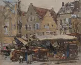 Joseph Raphael, Belgian Market, oil on board
