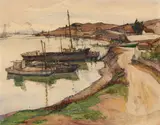 Rowena Meeks Abdy, An old waterside lane along San Francisco Bay (Hunters Point), watercolor on paper