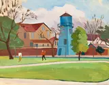 Margaret Bell Bruton, Water Tower, Alameda, oil on board