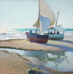 Arthur Grover Rider, Low tide on the jetty, oil on canvas