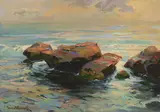 Rocks and Surf Glistening by Franz Bischoff, oil on canvas, offered Nov 2018