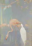 Jessie Arms Botke, Egret and Flamingo, oil on canvas