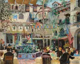 Alfred R. Mitchell, Mission Inn Court, oil on board