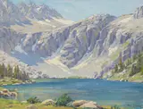 Snow scenes, including High Sierra and 4th Recess Lake (a group of four) by Paul Grimm, oil on artist board, sold Nov 2018