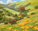Ray Roberts, Springtime, Coastal Range, oil on board