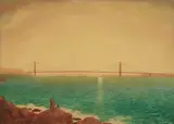 Chesley Knight Bonestell, A panoramic view of the Golden Gate Bridge, oil and graphite on drafting paper
