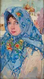 Leon Gaspard, The Blue Shawl, oil on canvas affixed to board