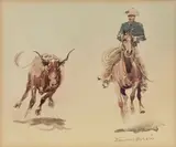 Edward Borein, Rider with steer, watercolor and graphite on paper