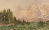 Henry Lavendar Adolphus Culmer, The Three Tetons, Wyoming, watercolor and graphite on paper laid down on board