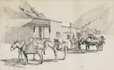 Arthur Rackham, Burros Outside a Building, pen and ink on paper