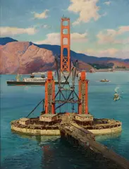 Walter L. Greene, The construction of the Golden Gate Bridge, circa 1935, oil and graphite on canvas