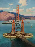 Walter L. Greene, The construction of the Golden Gate Bridge, circa 1935, oil and graphite on canvas