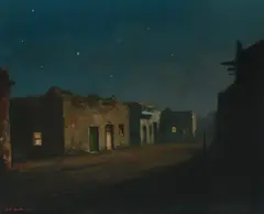 Moonlit Village by Will Sparks, 1912, oil on canvas, sold Aug 2018